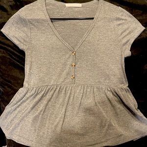 Grey short sleeve button up blouse